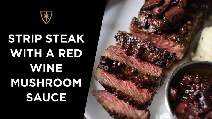 Strip Steak with a Red Wine Mushroom Sauce